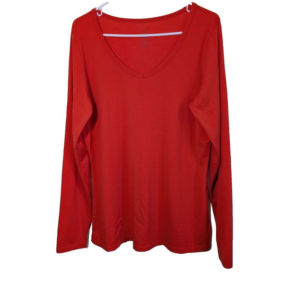 WoolX Women's Top Layla Orange Merino Wool Blend V-Neck Long Sleeve Large